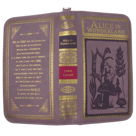 Alice In Wonderland Book Wallet Purple Gold Zip Up Wristlet Gift