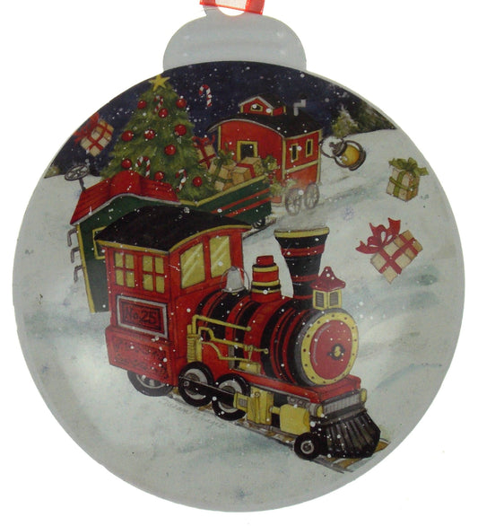 Hand-Drawn Toy Train Metal Christmas Ornament 4" Diameter By Brownlow Gifts