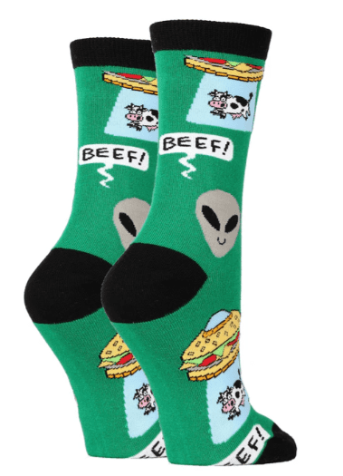 Beef Abduction Socks Novelty Fun Alien Cow
