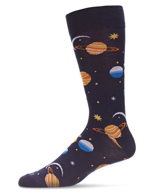 MeMoi Men's Stellar Outerspace Bamboo Blend Novelty Crew Sock - Mens - Male, 10-13, Navy