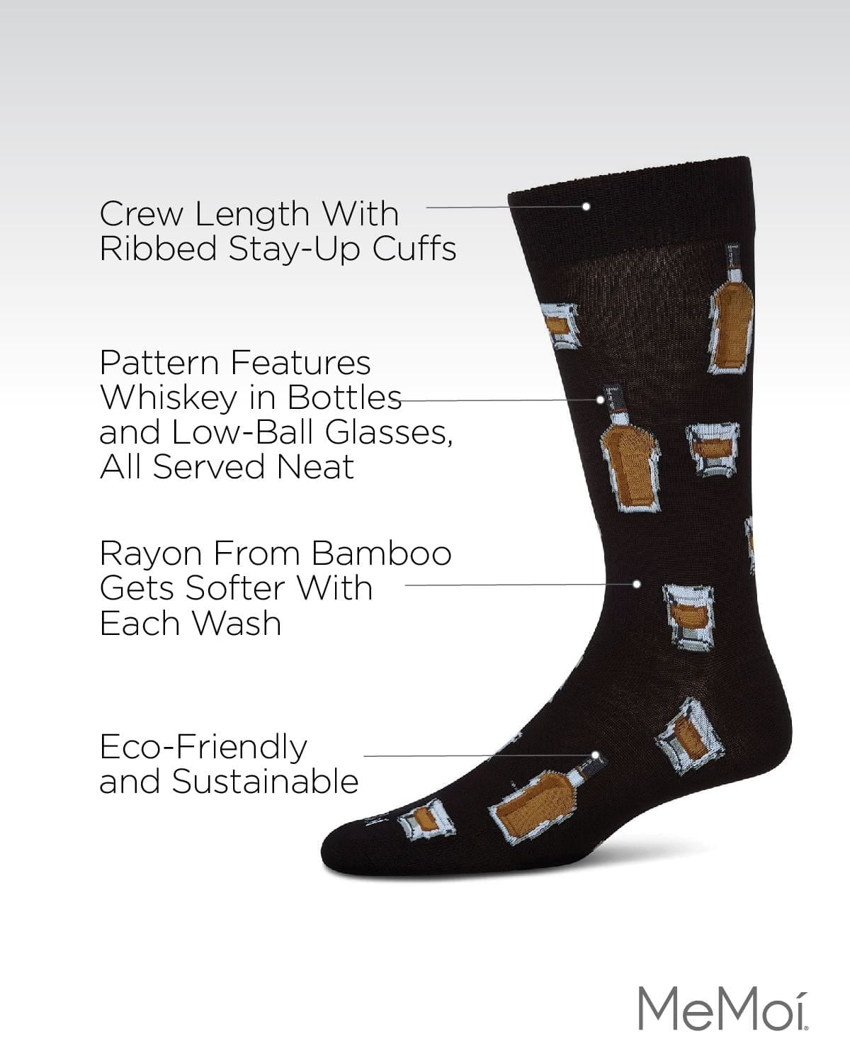 MeMoi Whiskey Bar Conversational Bamboo Blend Men's Socks - Mens - Male, 10-13, Black
