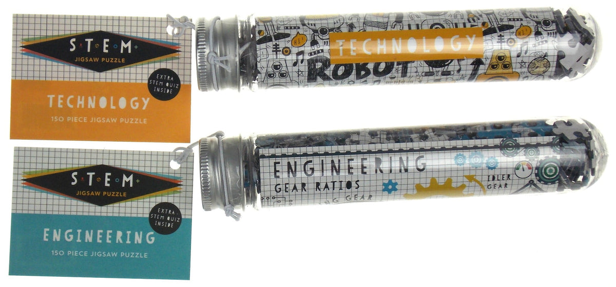 STEM Jigsaw Puzzle Set of 4 - Science, Technology, Engineering & Math Mini 150 pc puzzles in Test Tube Shaped Containers