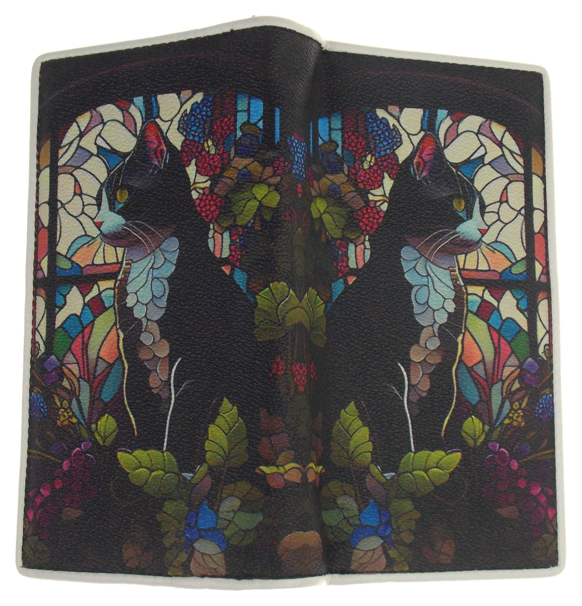 Comeco Cat Stained Glass Black Wallet Color Zip Up Purse Book Shaped