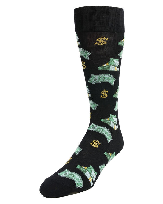 MeMoi Money Bags Cash Print Bamboo Blend Men's Crew Socks - Mens - Male, 10-13, Navy Blazer