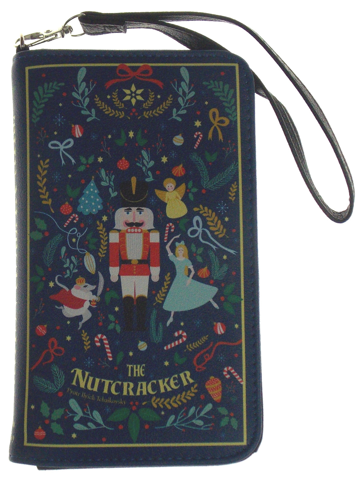 The Nutcracker Wristlet Wallet Faux Leather Blue Card Slots Zippered Pocket Gift