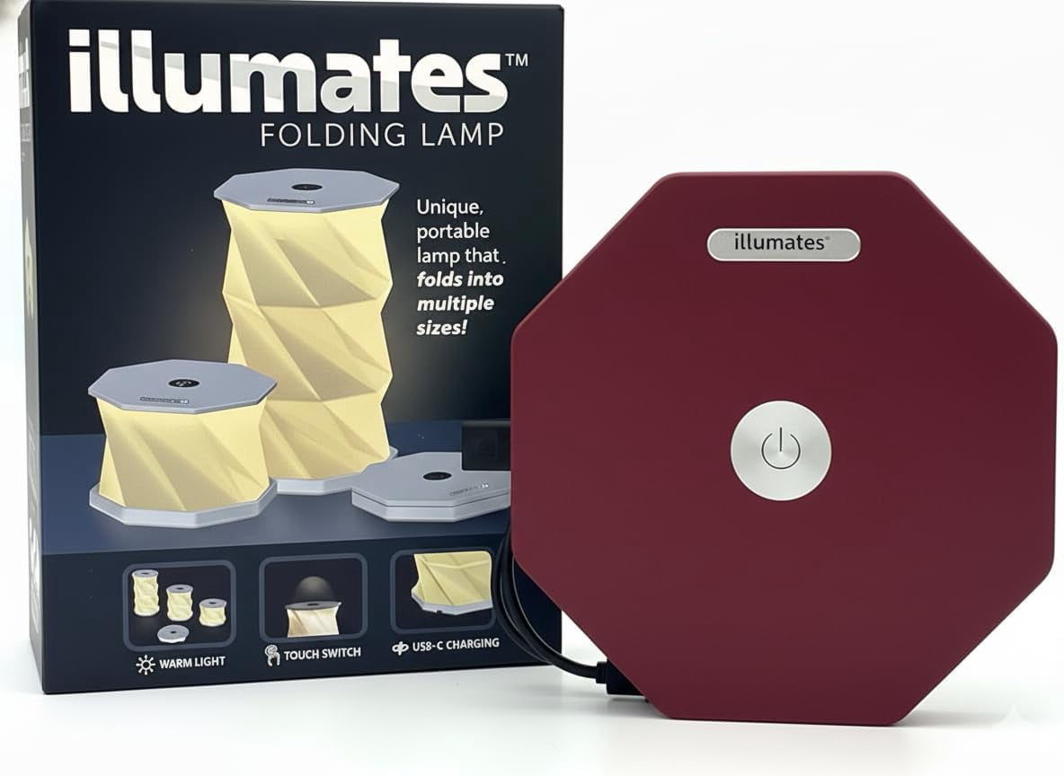 Wine/Maroon Mini Collapsable and rechargable lamp with dimmable light for desk night stand or travel