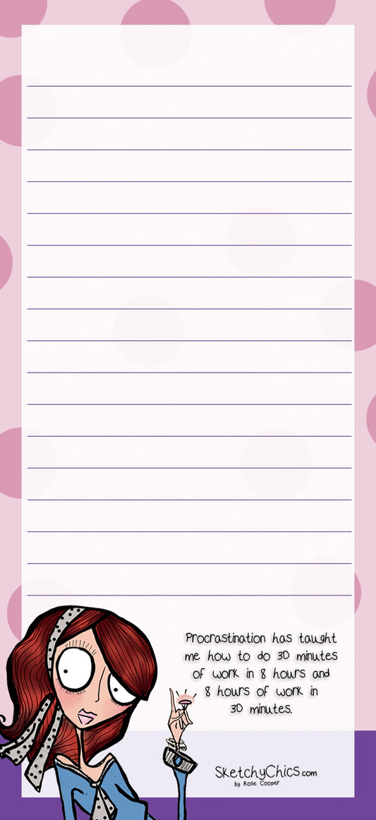 MINI LIST PAD, SKETCHY CHICS - PROCRASTINATION