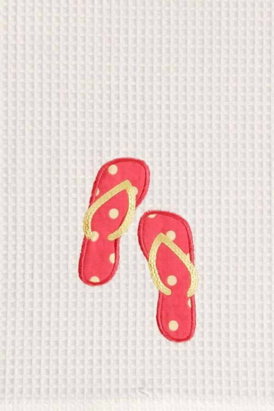 Tropical Beach Flip Flops White Waffle Weave 27 Inch Kitchen Towel