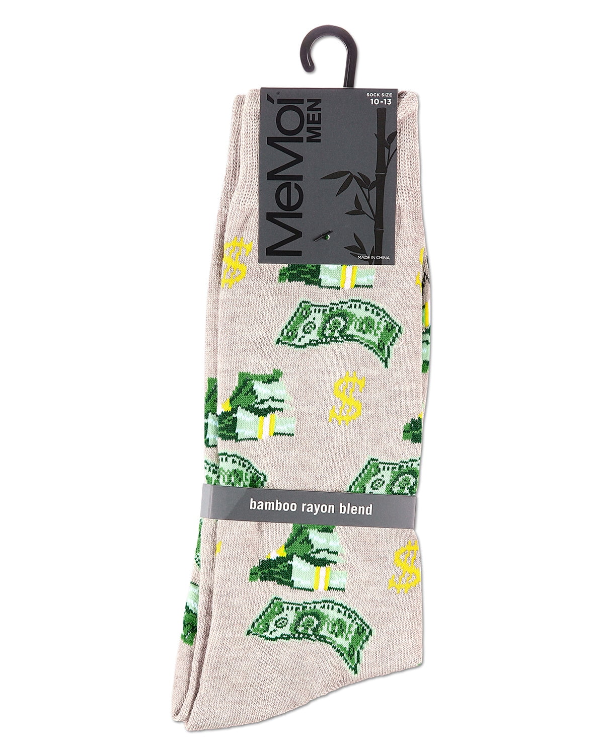 MeMoi Money Bags Cash Print Bamboo Blend Men's Crew Socks - Mens - Male, 10-13, Navy Blazer