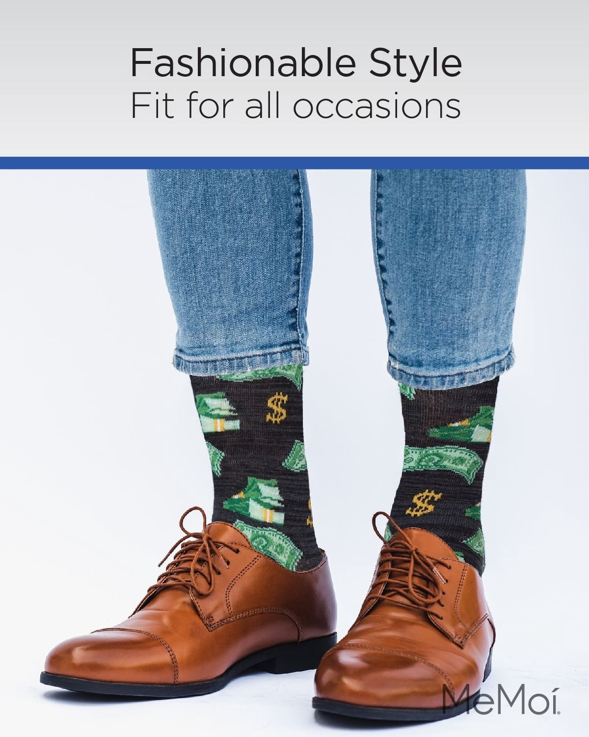 MeMoi Money Bags Cash Print Bamboo Blend Men's Crew Socks - Mens - Male, 10-13, Navy Blazer