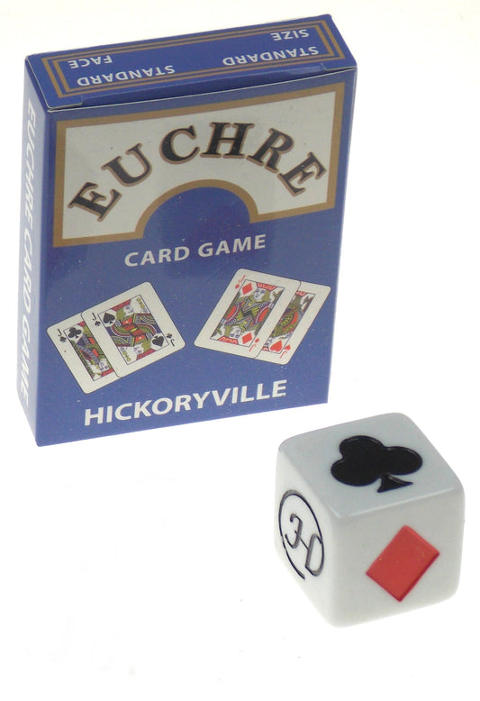 Hickoryville Euchre Playing Cards Bundle - 2 Euchre Decks in 1 Box with 1 White Suit Marker Dice