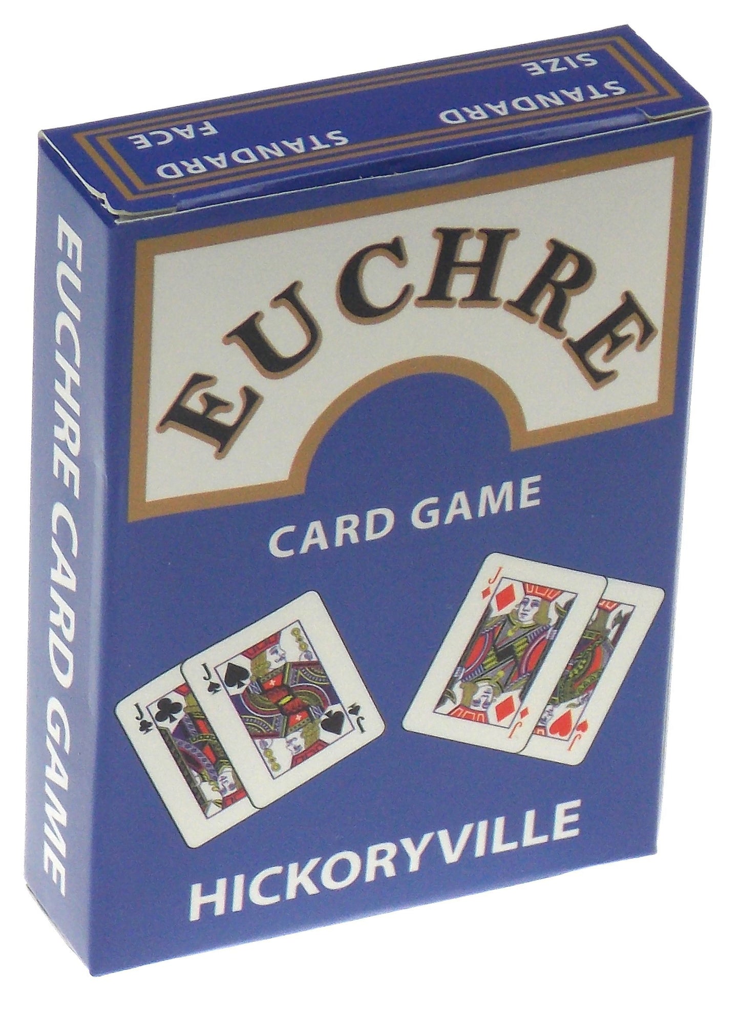 Euchre Card Game - 4 Specialty Decks Pre-Stripped to 24 Cards (9 Thru Ace) for Classic American Euchre - Custom Blank Counter Cards Included. 2 Blue and 2 Red Decks.