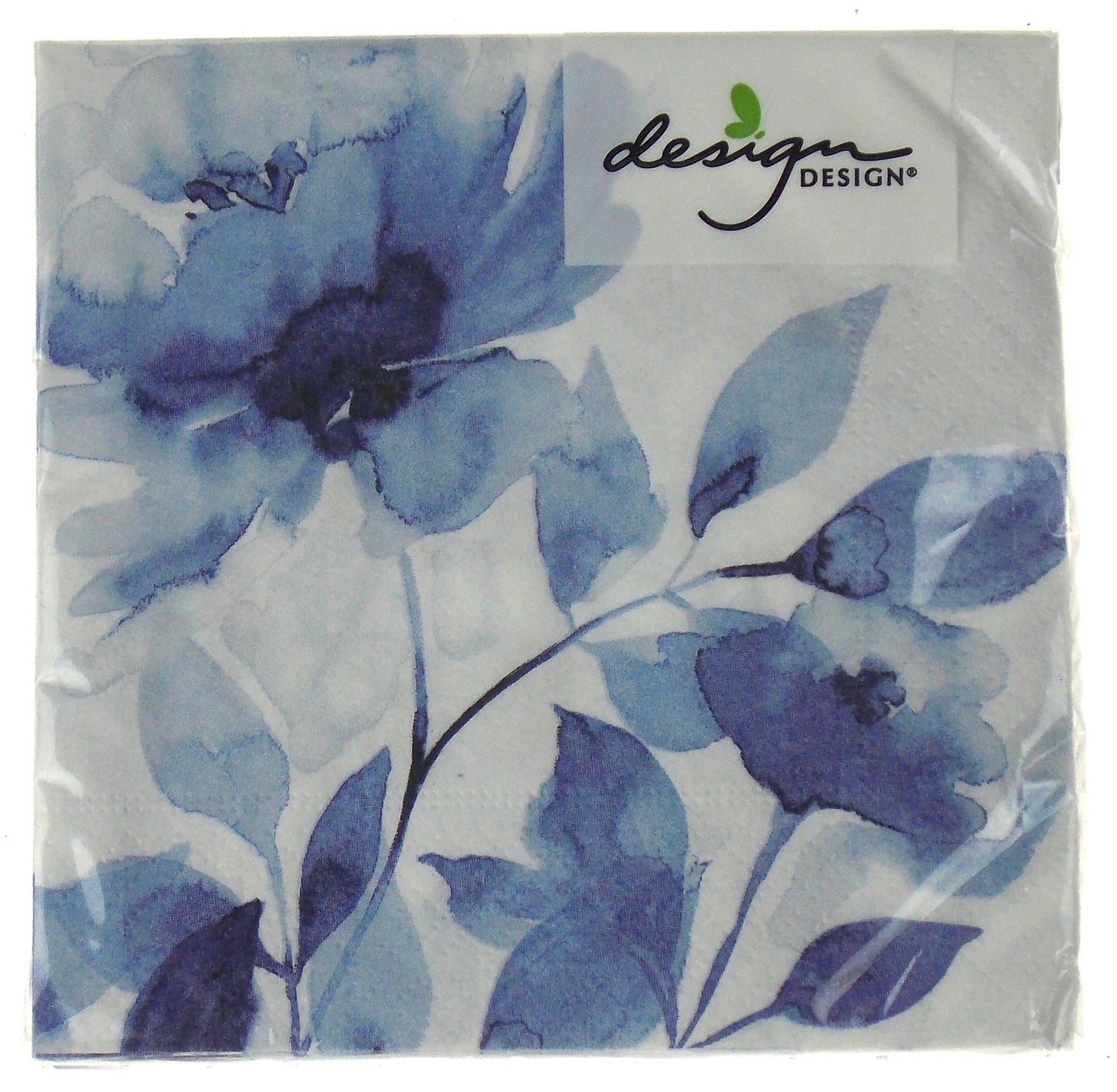 Blue and White Watercolor Floral Beverage Cocktail Napkins Bundle - 5x5 Inch Square - 2 Packages (40 Napkins Total)
