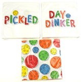 Pickleball Themed Beverage Cocktail Napkins Bundle (3 Designs): Pickled, Day Dinker & Wiffle Ball - 5x5 Inch Square - 3 Packages (60 Napkins Total)