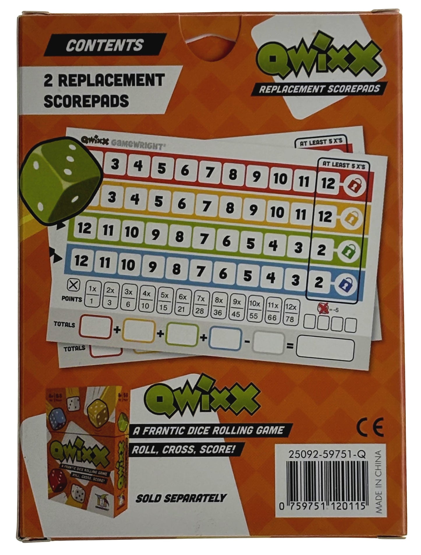 QWIXX Original 3 Replacement Score Pad Boxes Bundle (in Color) - 600 Score Sheets (Score Cards) - Bonus Forest Green Velour Storage Bag