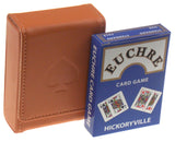 Euchre Playing Cards -2 Euchre Decks in 1 Box with Tan Leather Storage Case