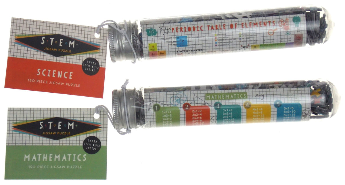STEM Jigsaw Puzzle Set of 4 - Science, Technology, Engineering & Math Mini 150 pc puzzles in Test Tube Shaped Containers