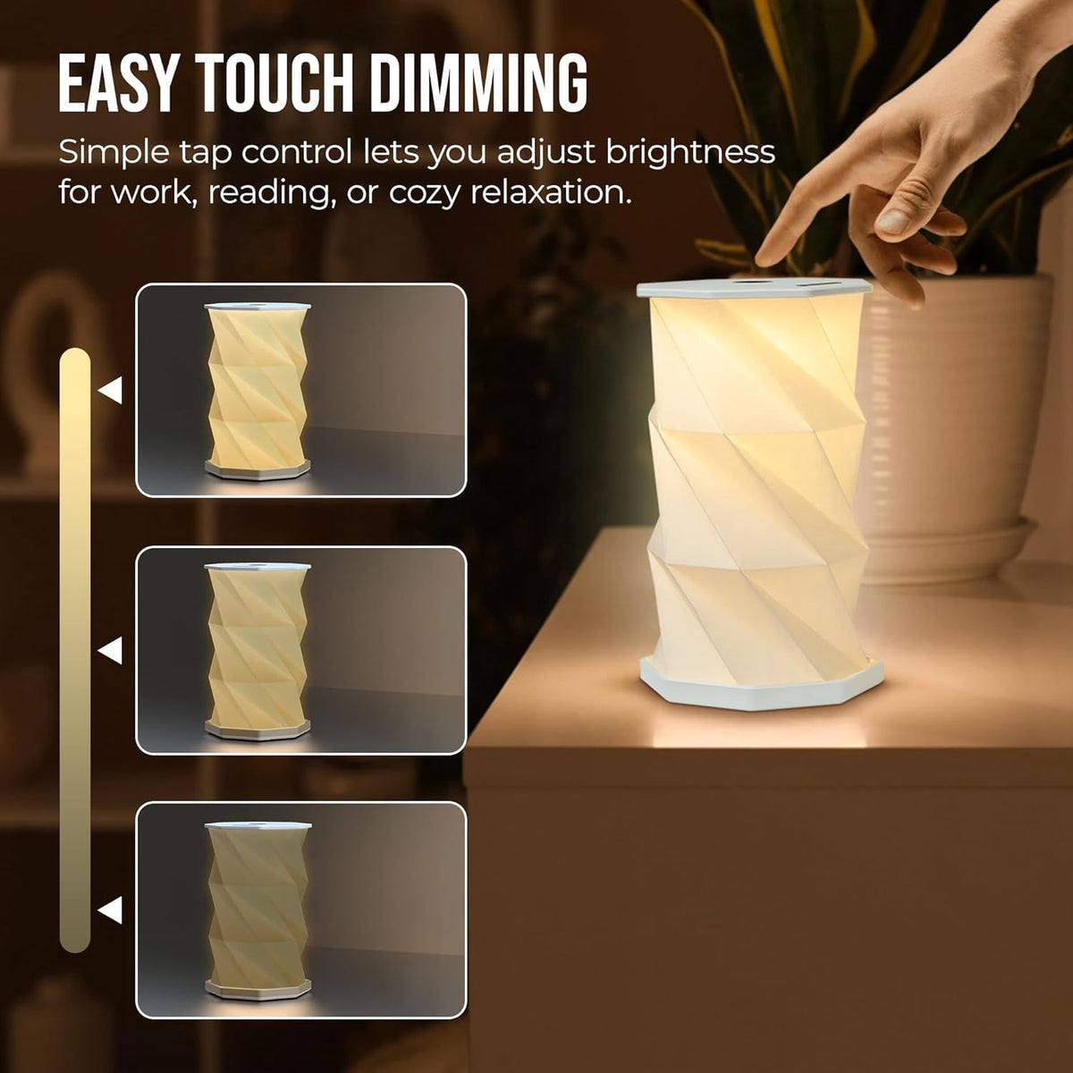 Foldable LED Desk Lamp â€“ USB Rechargeable & Portable - Dimmable Touch Control Light with Adjustable Height up to 8.25" for Office, Travel, Bedside - Sleek & Modern Design (White)