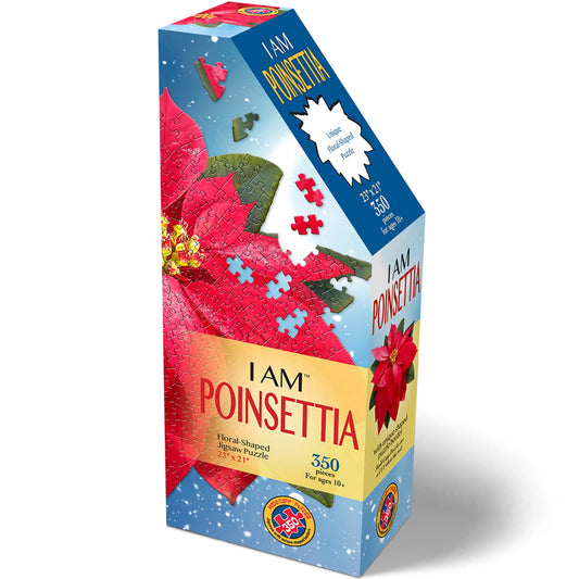 Madd Capp POINSETTIA 350 Piece Jigsaw Puzzle For Ages 10 and up - 8008 - Unique Floral-Shaped Border, Random Cut, Deluxe Five-Sided Box, Includes Educational Madd Capp Fun Facts & Gardening Tips