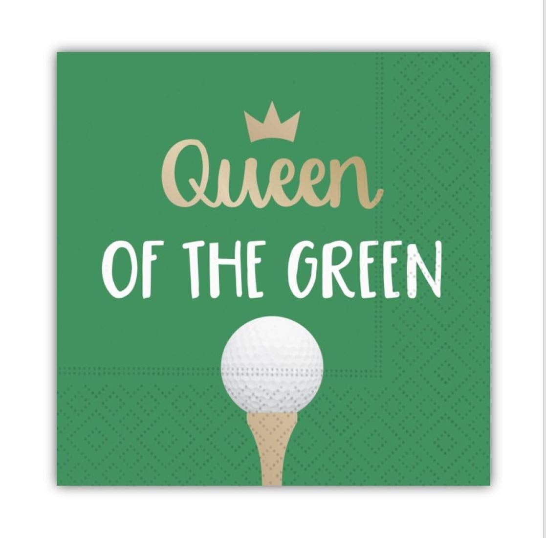 Queen of the Green Funny Cocktail Napkins, Golf Themed Beverage Napkins - 5x5 Inch, 16 Count