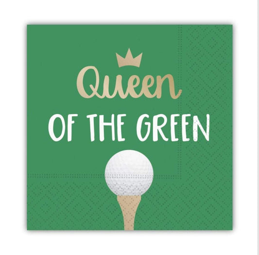 Queen of the Green Funny Cocktail Napkins, Golf Themed Beverage Napkins - 5x5 Inch, 16 Count