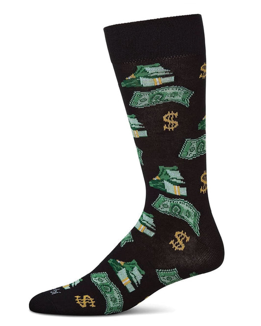 MeMoi Money Bags Cash Print Bamboo Blend Men's Crew Socks - Mens - Male, 10-13, Black