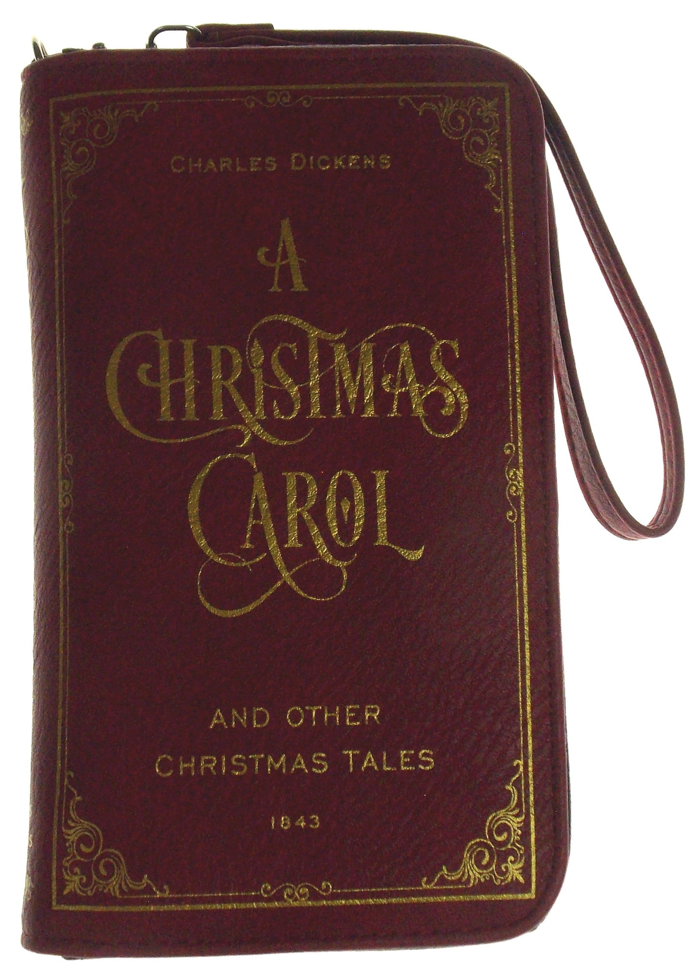 Charles Dickens Christmas Carol Red Faux Leather Zippered Wallet Cards Wristlet