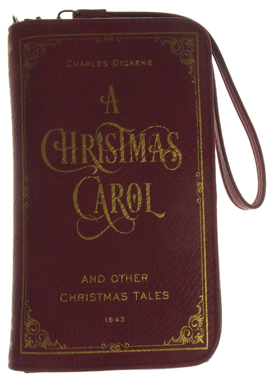 Charles Dickens Christmas Carol Red Faux Leather Zippered Wallet Cards Wristlet