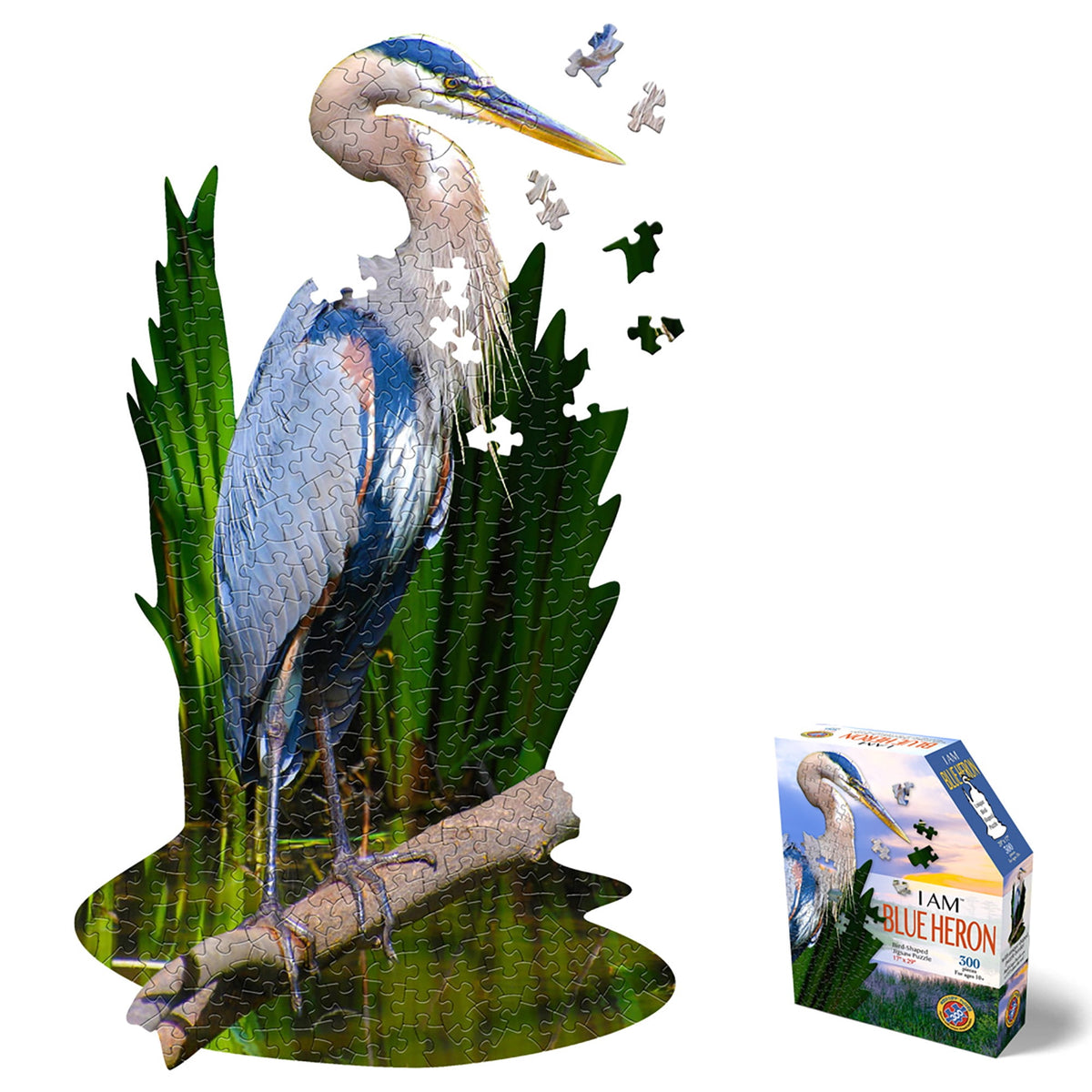 Madd Capp BLUE HERON 300 Piece Jigsaw Puzzle For Ages 10 and up - 6021 - Unique-Shaped Border, Challenging Random Cut, Deluxe Five-Sided Tamperproof Box, Includes Educational Madd Capp Fun Facts