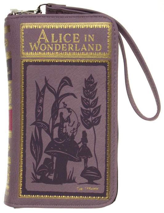 Alice In Wonderland Book Wallet Purple Gold Zip Up Wristlet Gift