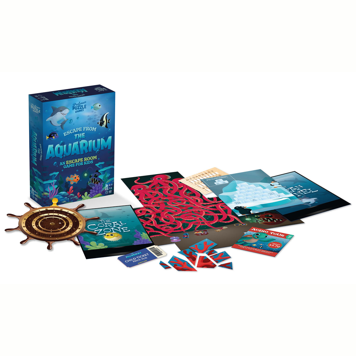 Professor Puzzle: Escape From The Aquarium - Escape Room Game, 11 Logic-Number-Observational Puzzles, Co-Op Underwater Adventure, Kids 8+, 1-6 Players