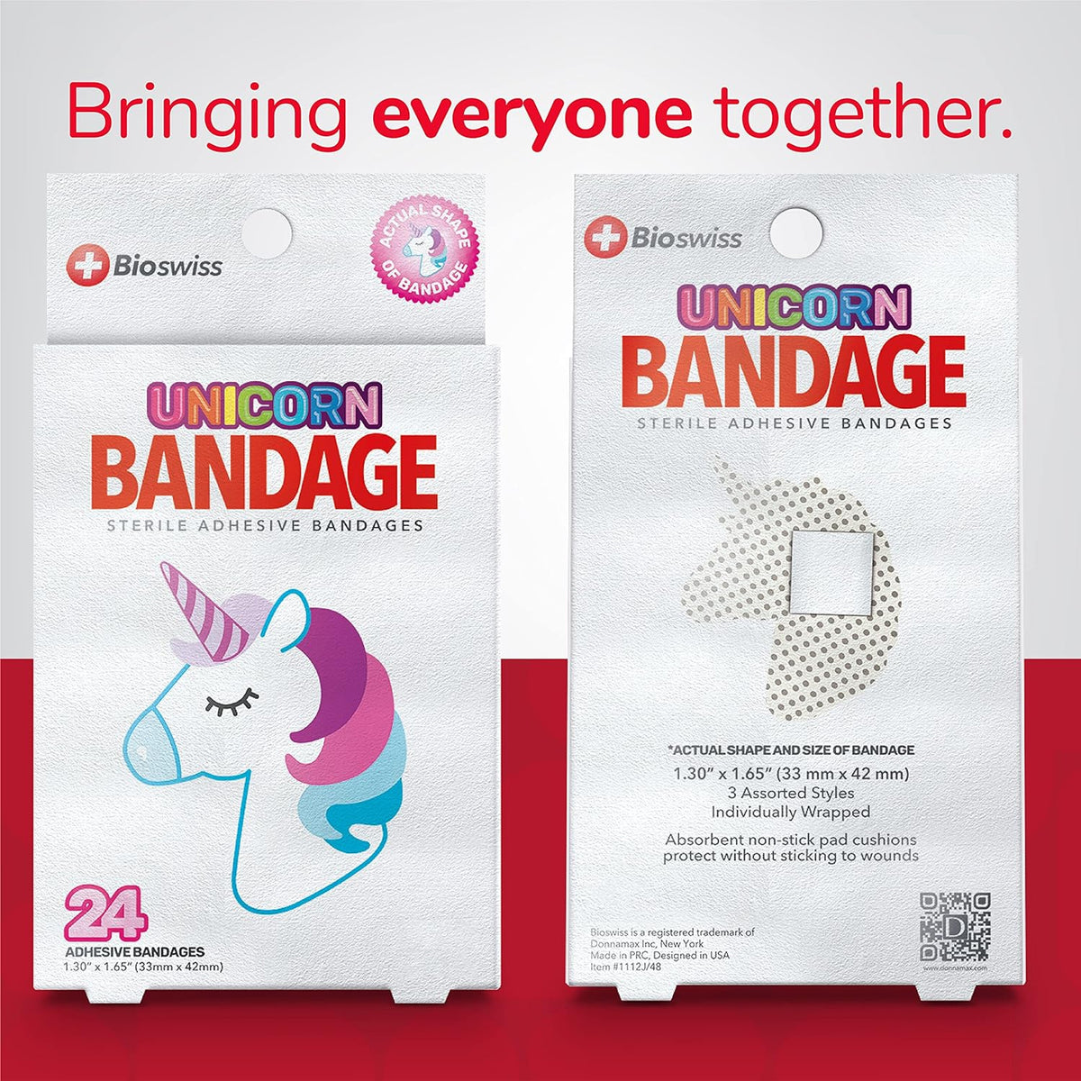 BioSwiss Bandages, Unicorn Shaped Self Adhesive Bandage, Latex Free Sterile Wound Care, Fun First Aid Kit Supplies for Kids, 24 Count