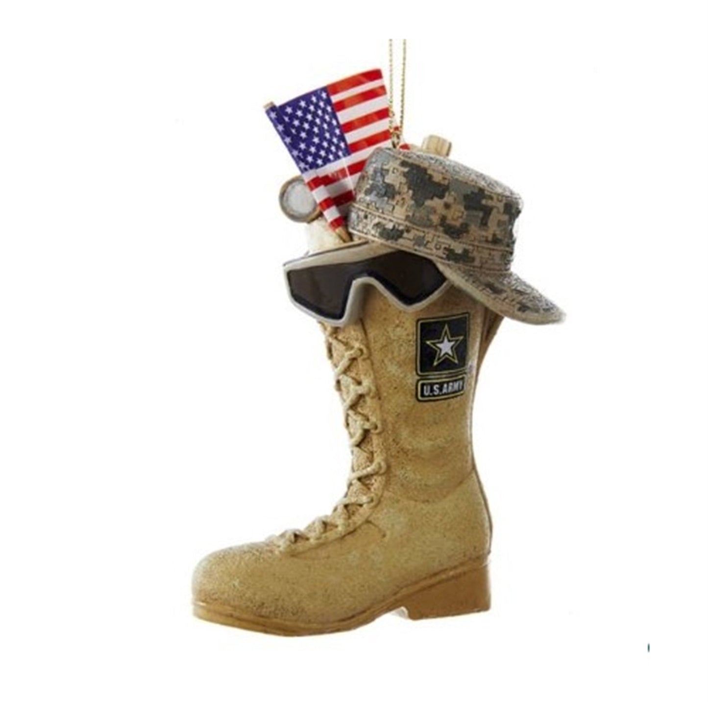 Kurt Adler 4.75" Army Boot With Usa Flag+Icons Ornament