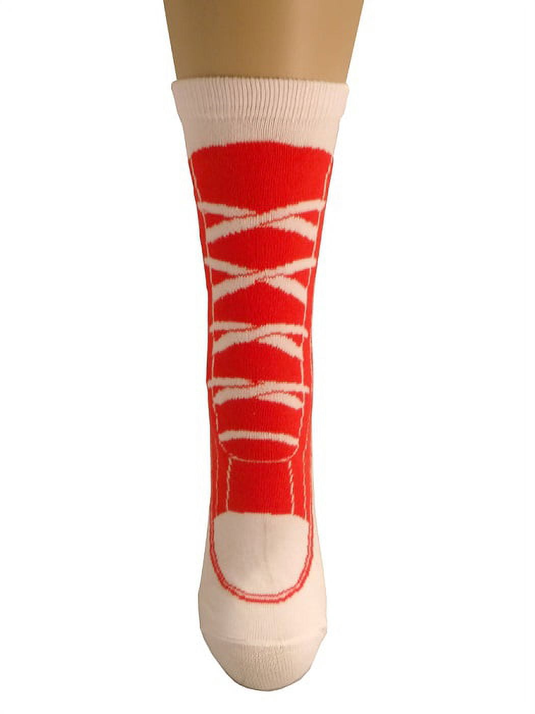 Red Knitted Sneaker-Look Crew Socks Novelty Athletic Sports Gag Gift