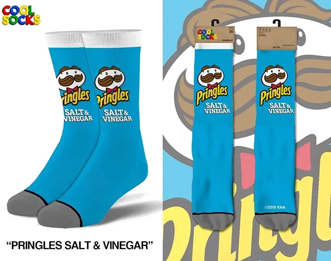 Cool Socks Novelty Crew Socks Men's Women's, Pringles Chips Salt & Vinegar, Graphic Print, Large