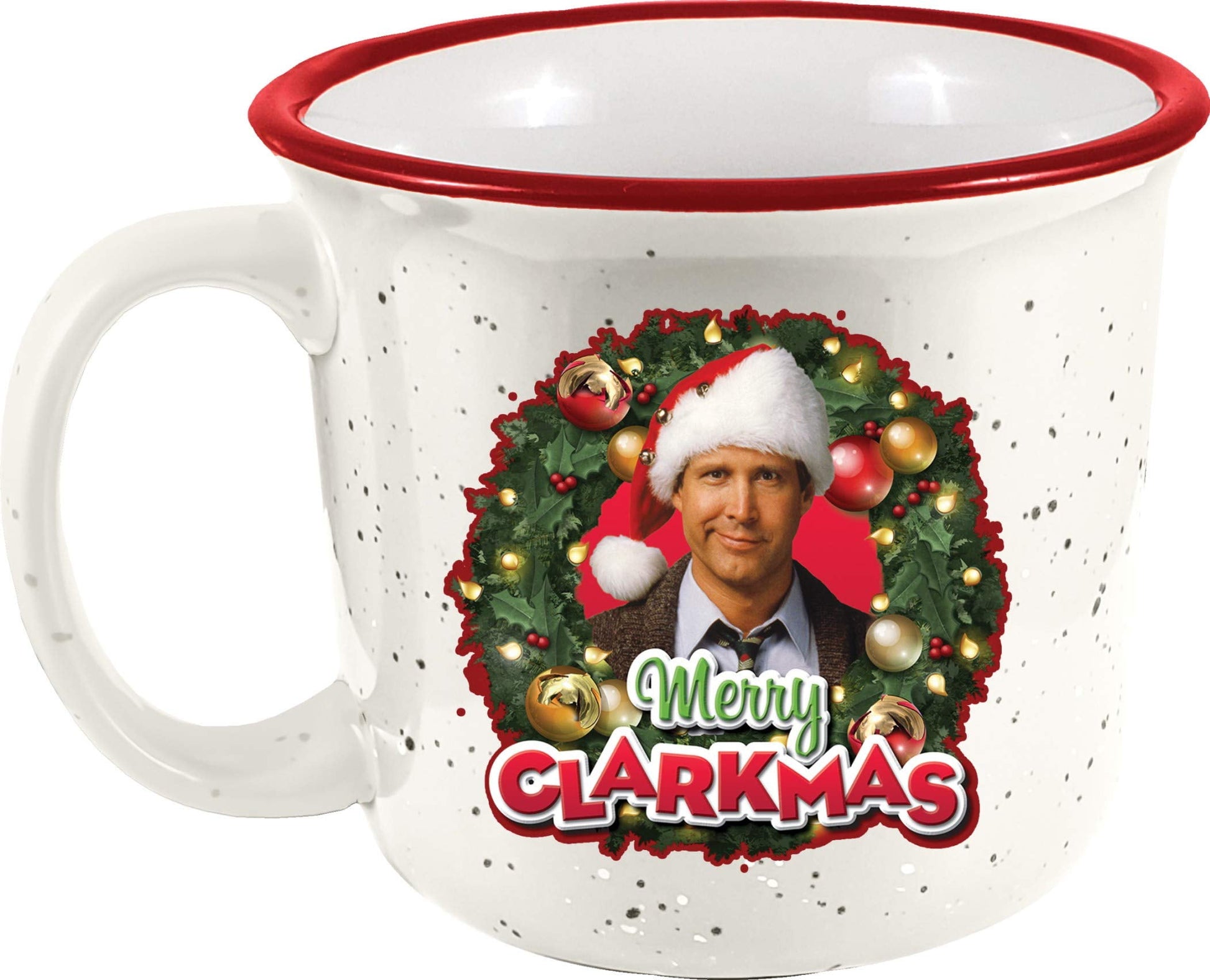 Spoontiques Merry Clarkmas Ceramic Camper Mug, 14 ounces, White