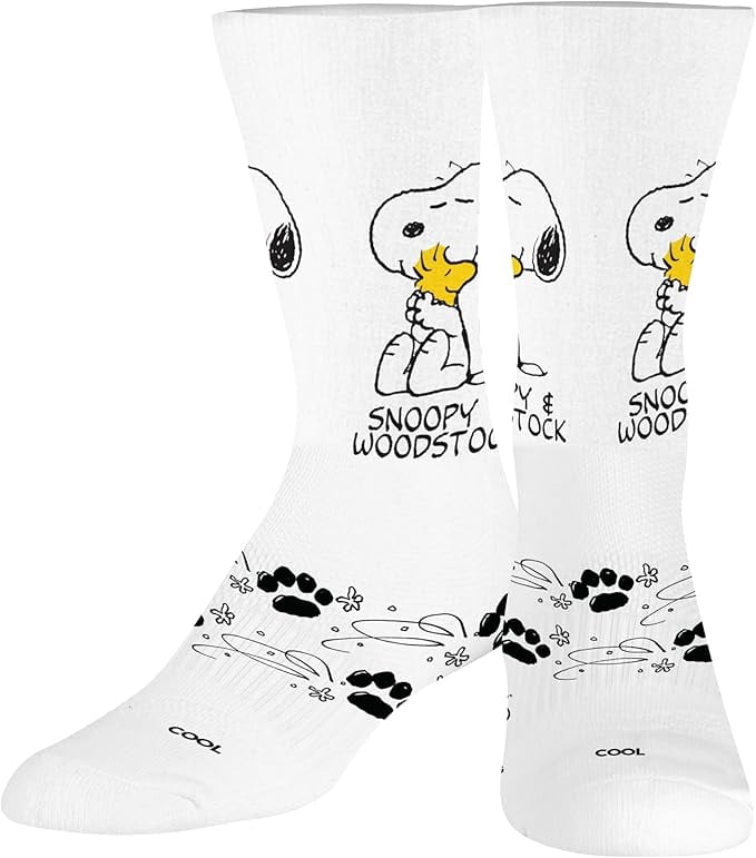 Cool Socks Snoopy & Woodstock Peanuts Cartoon Crew Socks, Size Large