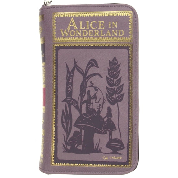 Alice In Wonderland Book Wallet Purple Gold Zip Up Wristlet Gift