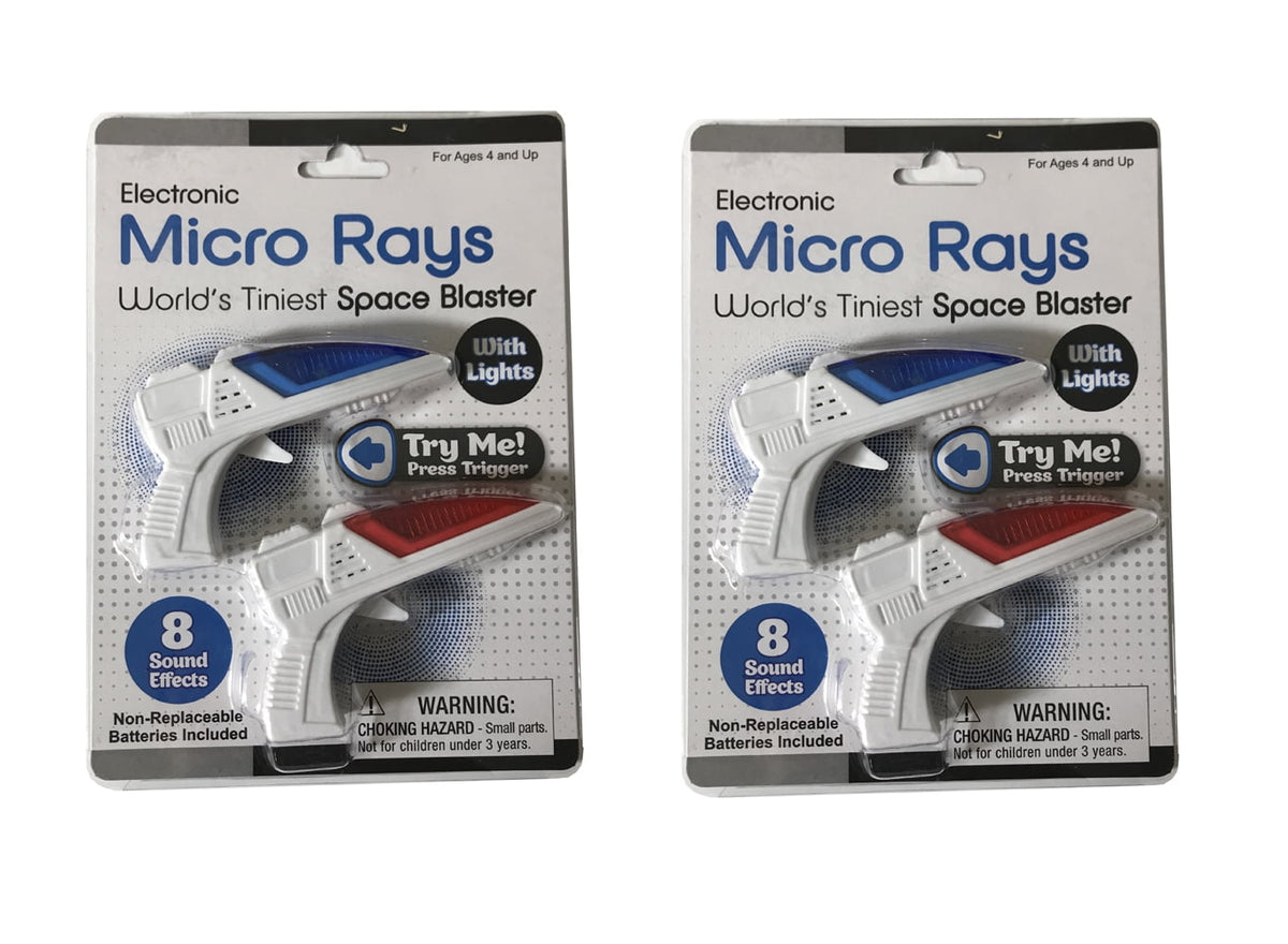 Micro Ray Space Blaster - World's Tiniest - Lights and Sounds - Package (1 Red & 1 Blue)