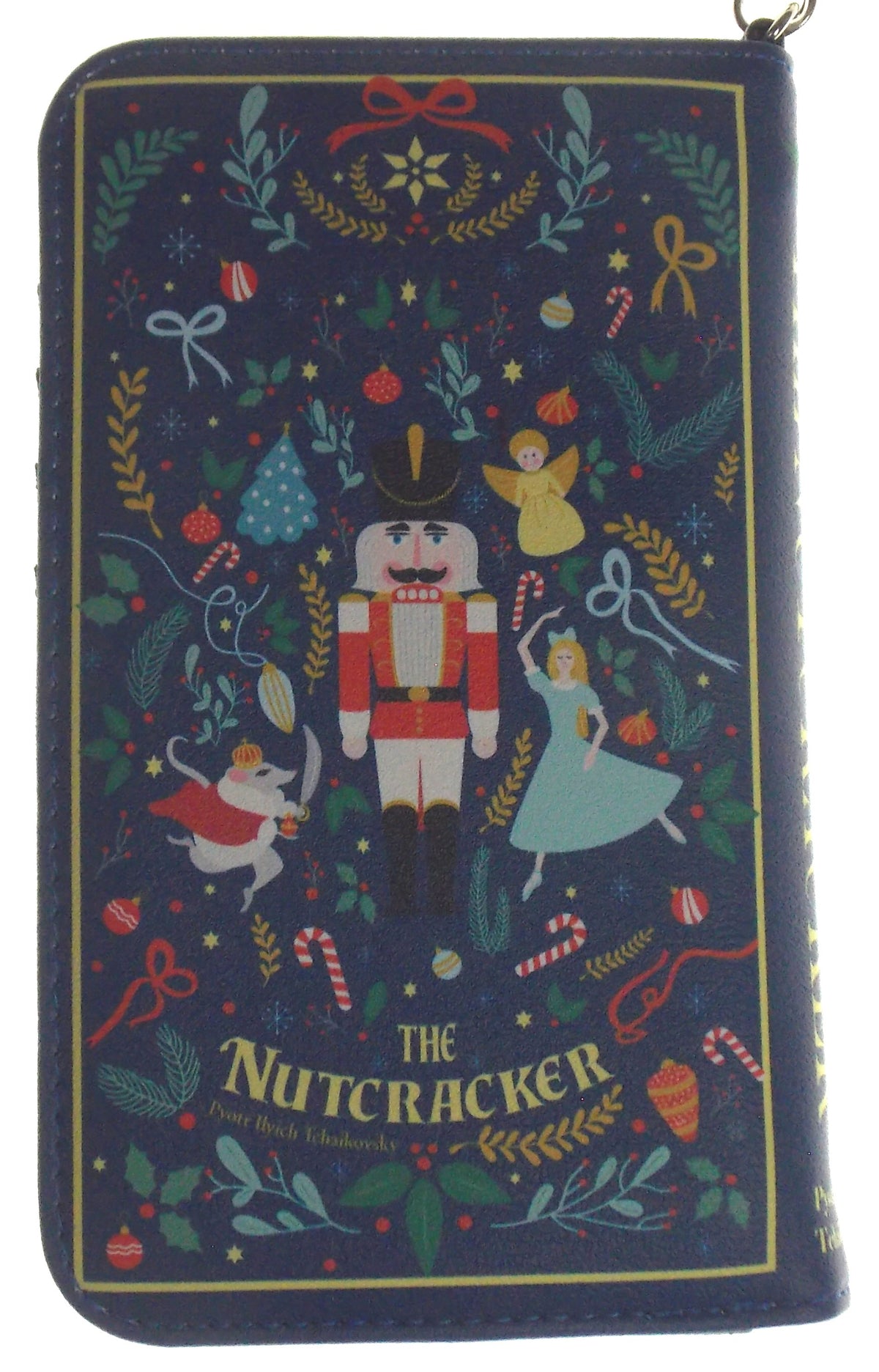 The Nutcracker Wristlet Wallet Faux Leather Blue Card Slots Zippered Pocket Gift