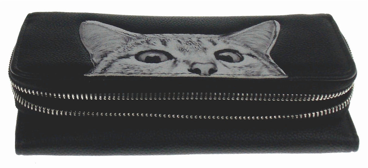 Comeco  Peeking Cat Wallet Black White Zip Up Strap Gift Purse Book Shaped