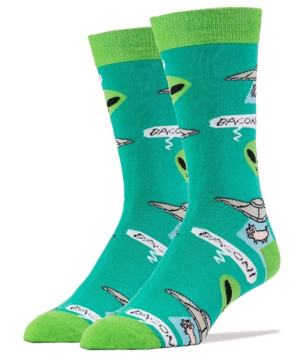 Oooh Yeah! Socks, Mens Cotton Crew Sock (Bacon Abduction)