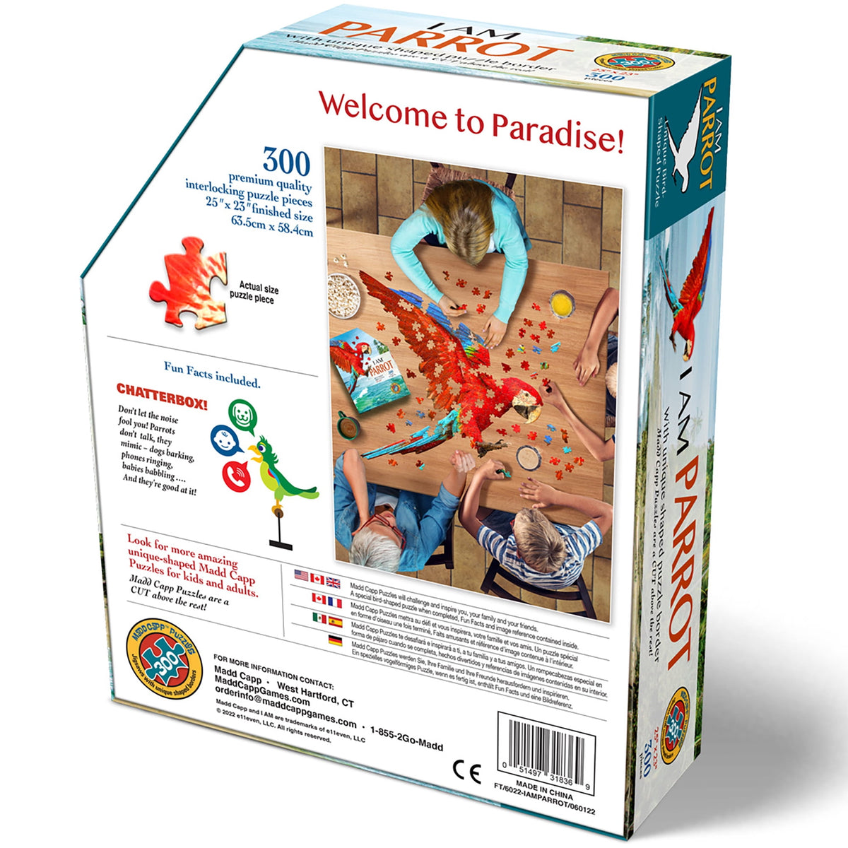 Madd Capp PARROT 300 Piece Jigsaw Puzzle For Ages 10 and up - 6022 - Unique-Shaped Border, Challenging Random Cut Pieces, Deluxe Five-Sided Tamperproof, Includes Educational Madd Capp Fun Facts