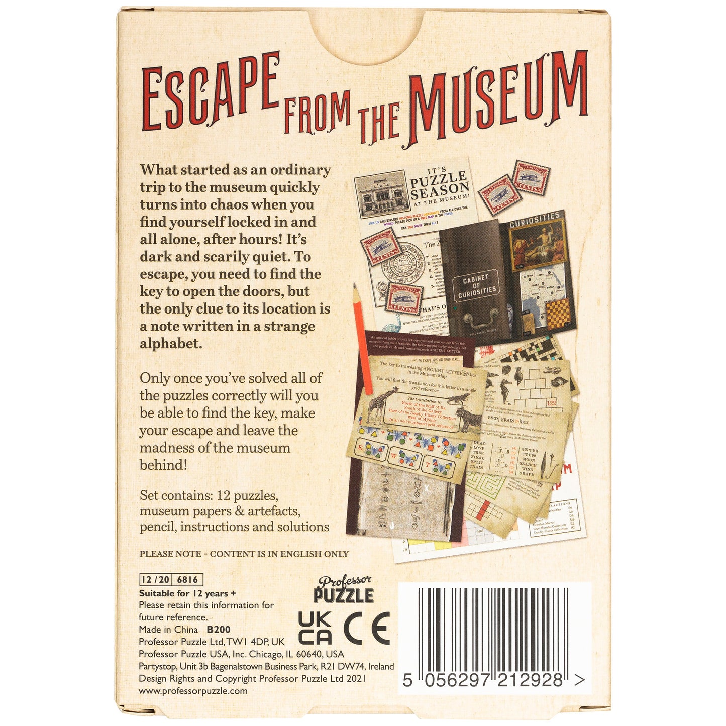 Professor Puzzle: Escape From The Museum - A Mini Escape Room Game, 12 Brain-Busting Puzzles To Solve, Collaborative Party Game, Ages 12+, 1+ Players