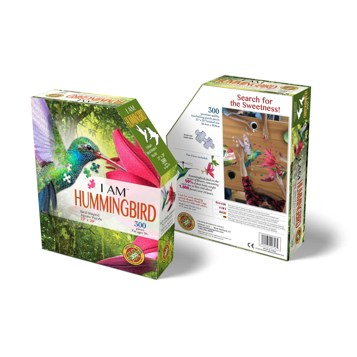 Madd Capp HUMMINGBIRD 300 Piece Jigsaw Puzzle For Ages 10 and up - 6009 - Unique-Shaped Border, Challenging Random Cut, Five-Sided Box Fits on Bookshelf, Includes Educational Madd Capp Fun Facts
