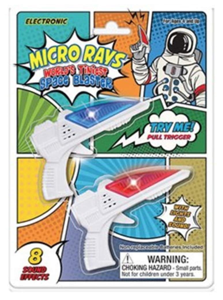 Micro Ray Space Blaster - World's Tiniest - Lights and Sounds - Package (1 Red & 1 Blue)