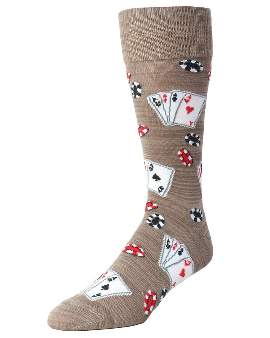 MeMoi Poker Face Playing Card Bamboo Blend Men's Crew Socks - Mens - Male, 10-13, Crockery
