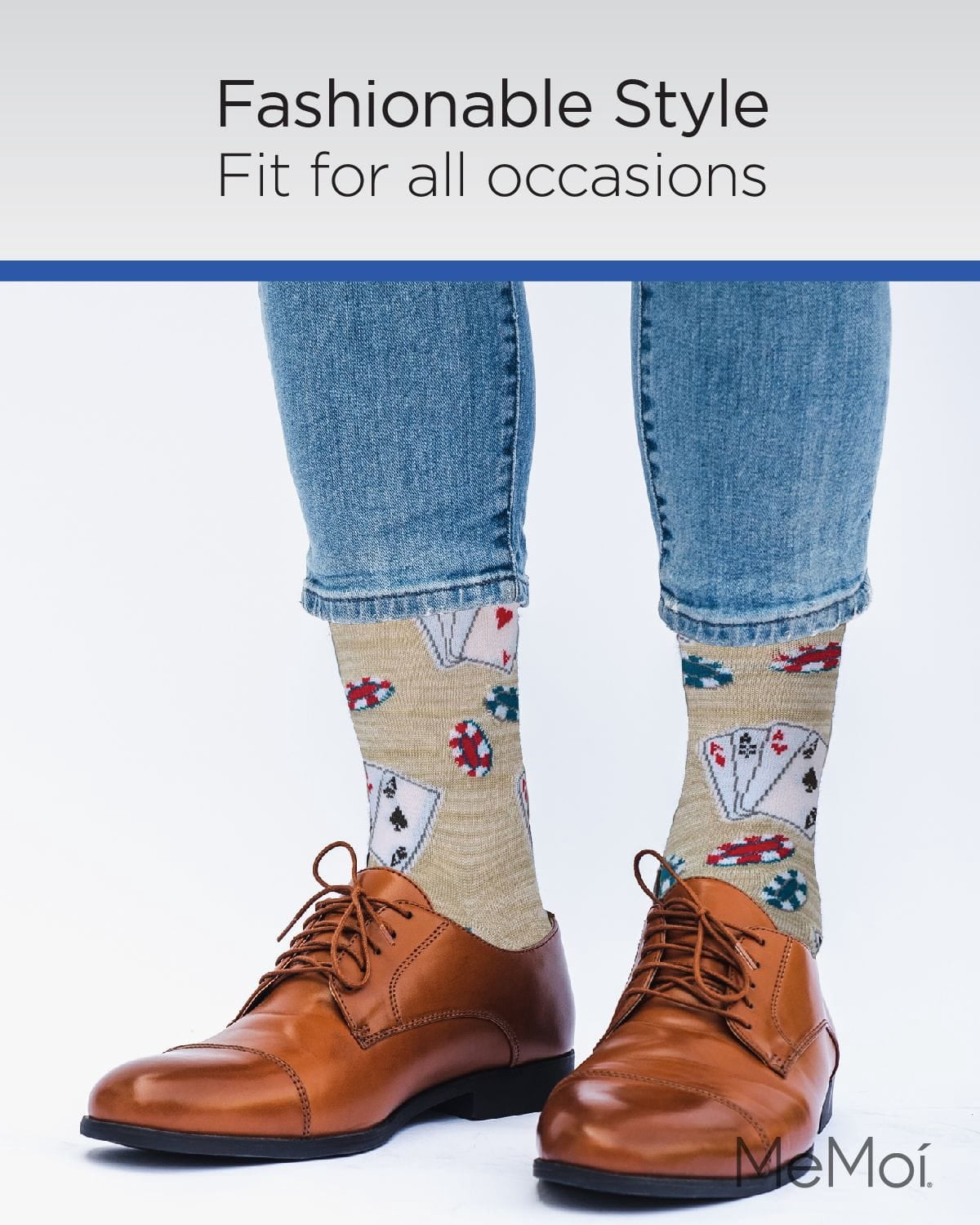 MeMoi Poker Face Playing Card Bamboo Blend Men's Crew Socks - Mens - Male, 10-13, Crockery
