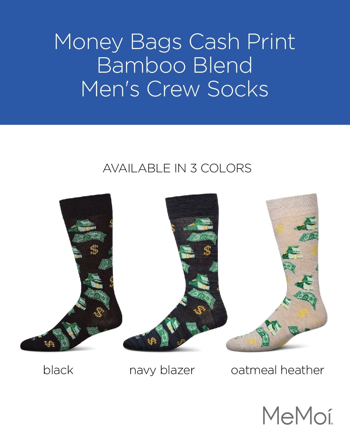 MeMoi Money Bags Cash Print Bamboo Blend Men's Crew Socks - Mens - Male, 10-13, Black