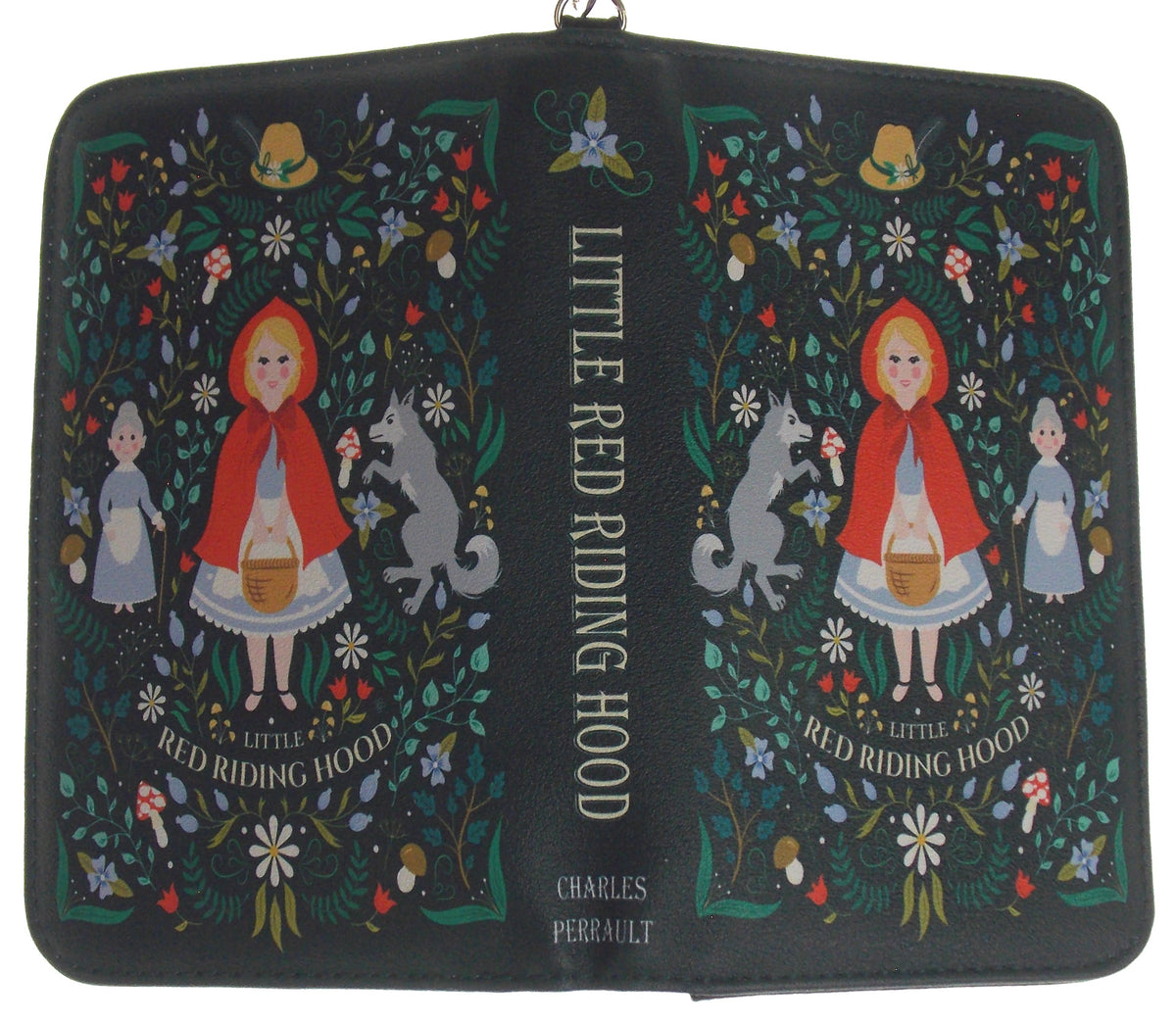 Little Red Riding Hood Black Faux Leather Wristlet Wallet Card Slots Zippered